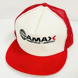 Amax Minerals Energy Vintage USA Trucker Hat Cap Adjustable Snapback Red Casual